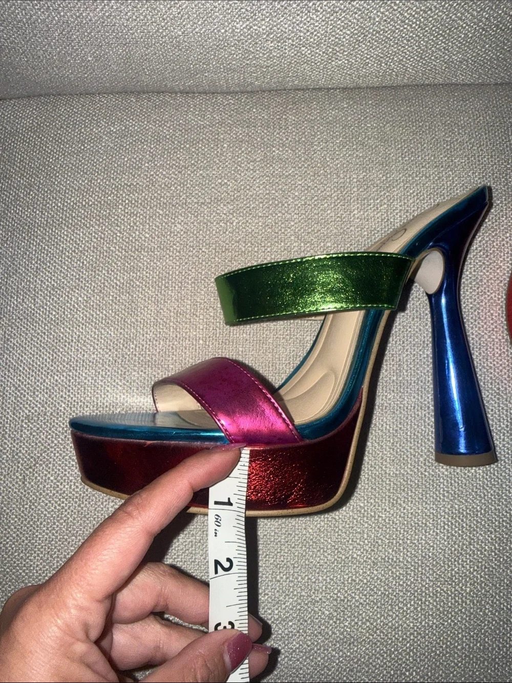 Jessica Simpson Metallic Multi-Color Platform Heels - Pink, Blue, Green